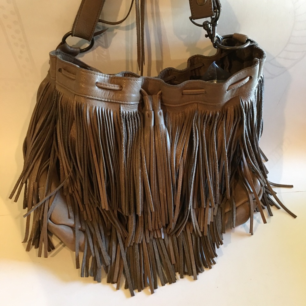 McFadin Leather BoHo Hippie Drawstring purse (Taupe)